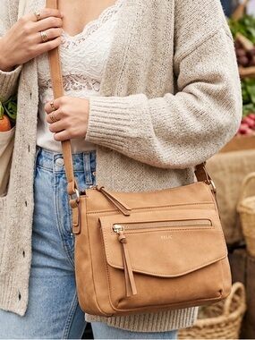 Relic Allie Tan Camel Crossbody Bag - Vegan Faux Leather Purse - EUC